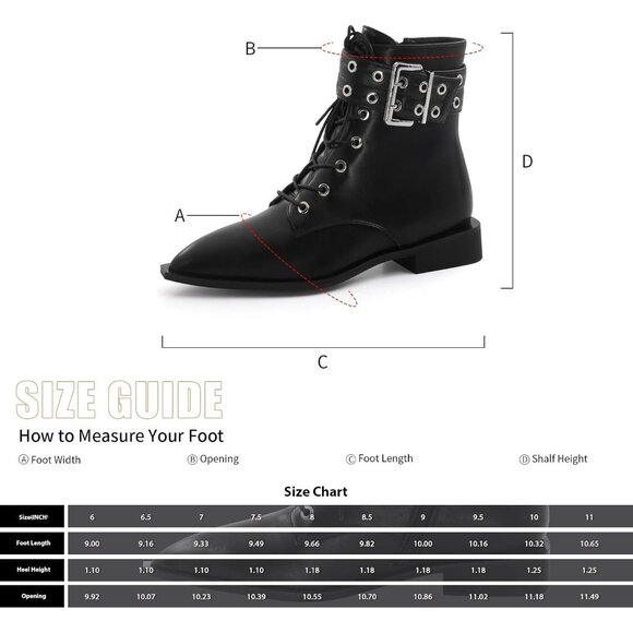 ⚡Women's Black Pu Halloween Ankle Boots Pointed Toe Chunky Heel Boots Buckles - Picture 4 of 4